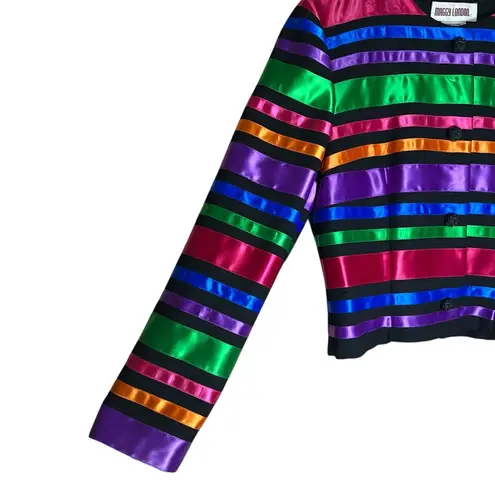 Maggy London VTG Colorful Ribbon Striped Topper Jacket Short Blazer Womens Sz 10