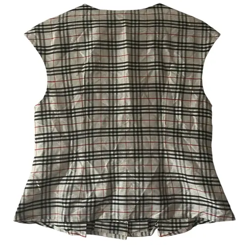Kent Nielsen Women's M Beige Red Black Plaid Silk Sleeveless Button Front Top Tan Size M