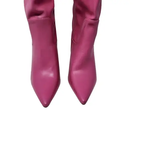 Sun Envy Pink Pleather Pointed Toe Stiletto High Heels Over The Knee Boots 8.5