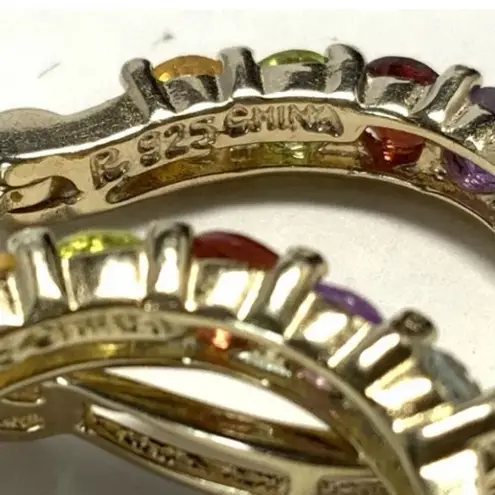 Ross Simons Ross-Simons Vermeil Gold Plated Sterling Silver Multi Gem Stone Hoop Earrings