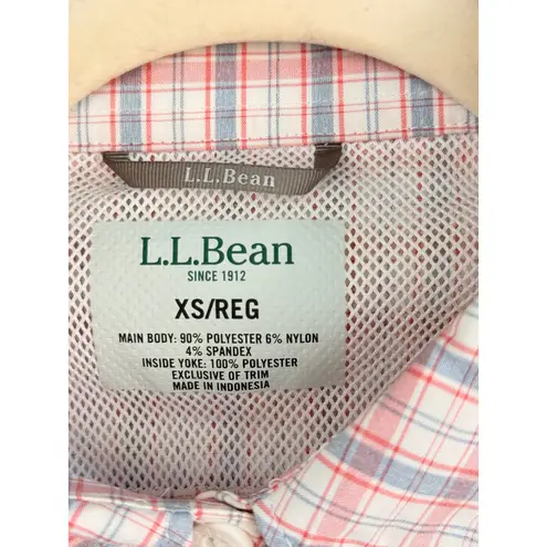 A6 L.L.Bean Women's XS Plaid Hiking Shirt UPF Quick Dry Pockets Travel Outdoor White