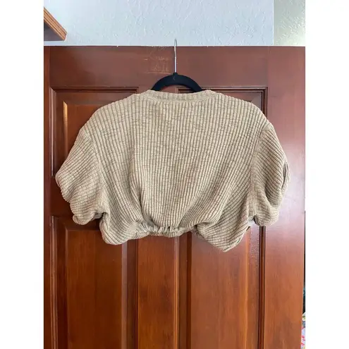 Free People Beach knit ribbed gathered quilts crop top in Ecru size XS