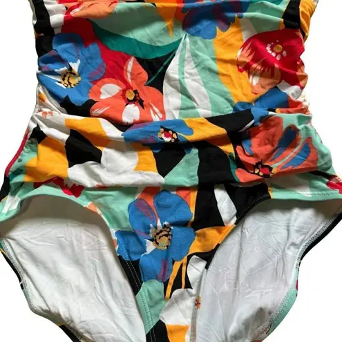 Anne cole High Neck Keyhole Ruched Floral One-Piece Bathing Swim Suit NWT 8