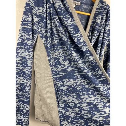 Neon Buddha Hooded Lightweight Gray & Blue Draped Front Cardigan Size Small