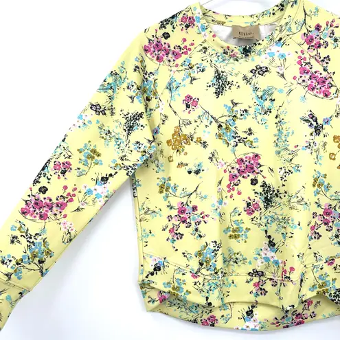 Elie Tahari Size XS Long-Sleeve Crewneck Pullover Yellow Pink Blue Floral Print