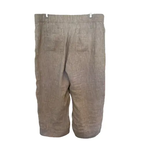 Pure Jill Linen Trapunto Cropped Pull On Pants Light Sable Womens Size Large P Brown