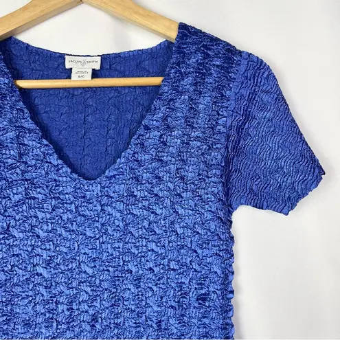 Jaclyn Smith Royal Blue Popcorn V-Neck Short Sleeve Top S
