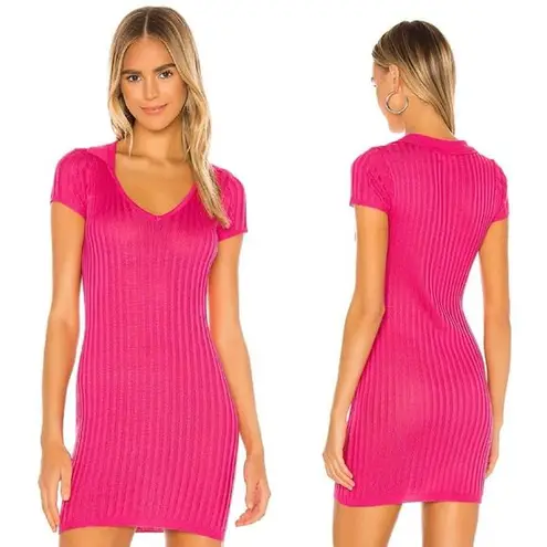 superdown NWT  revolve mariella ribbed mini dress hot pink knit collared v neck M