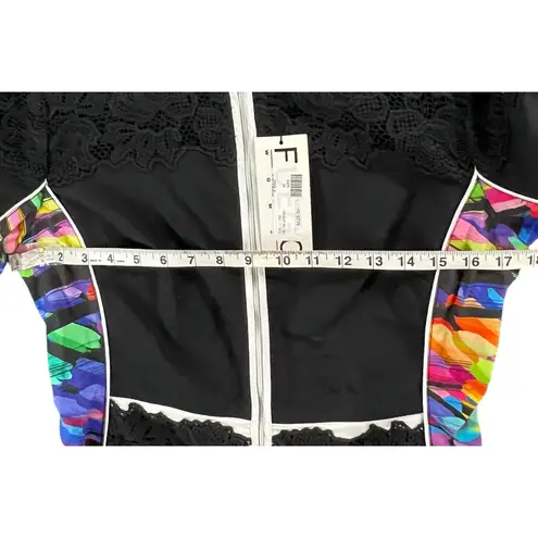 Fuego Woman Jacket Womens 8 Black Multicolor Mixed Media Full Zip Artsy Chic NEW