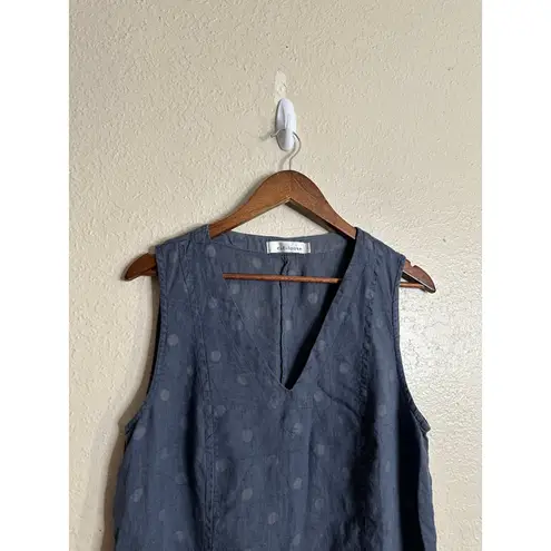 Cut Loose 100% Linen Polka Dot Midi Dress Grey Blue Lagenlook Womans Large Gray