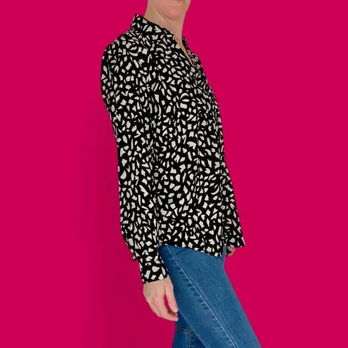 Tahari NWT Black Tan Abstract Satin Button Down Shirt