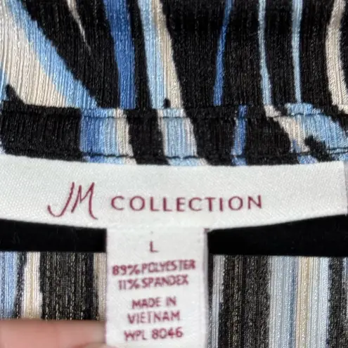 JM Collection Women’s Chic Modern Abstract Blue Black Blouse Stretchy Knit Chic Shirt Large