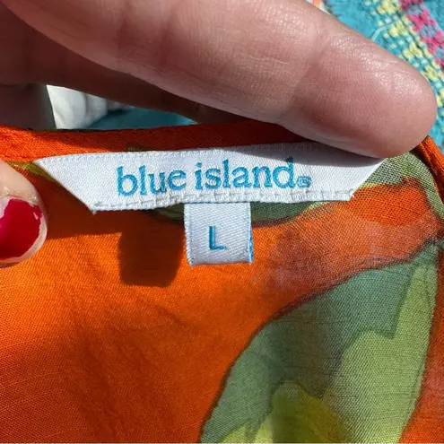 Blue Island Tropical Orange Citrus Print Vacation Resort Dress