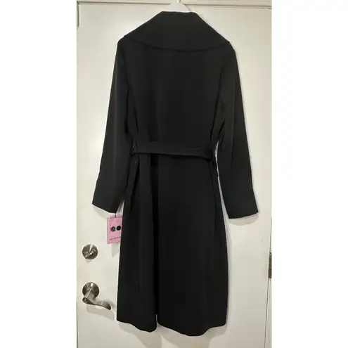 Avec Les Filles Black Trench Coat Belted Drape Front Size Large NWT Stylish