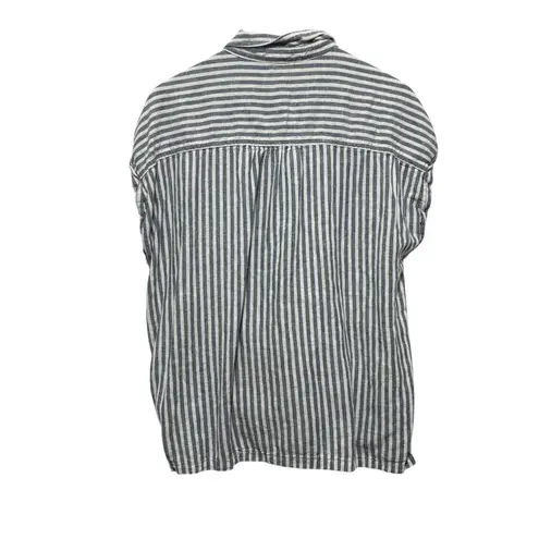 Orvis Womens Linen Blend Button Top L Blue White Striped Coastal Beachy Travel