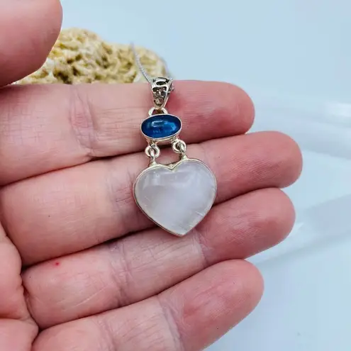 Selenite Divine Light & Kyanite Heart Sterling Silver Pendant Necklace