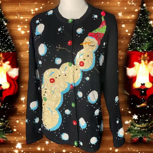 Vintage Berek Sequined Snowman
Christmas Cardigan Sweater M
Retro Ugly Holiday Black Size M