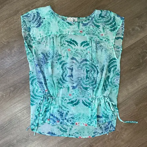 Fred David  Vintage Short Sleeve Blouse Sheer Fairy Whimsy Blue Teal ~ Size XL