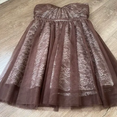 Alfred Angelo strapless formal dress brown lace women’s size 12 prom dance Y2K