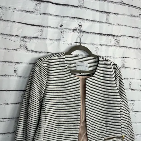 Katherine Barclay Striped Open Front Blazer Jacket Black White Women’s L Neutral