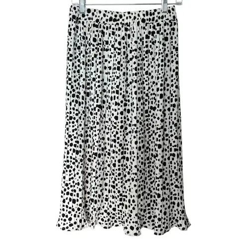 Sweet Rain Pleated Polka Dot Midi Skirt Pull On Flowy Size Medium Black & White