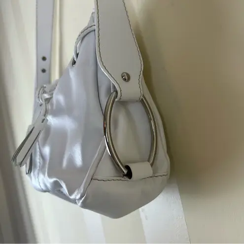 Bloomingdales Bloomingdale’s White Leather Drawstring Shoulder Bag Silver Hardware