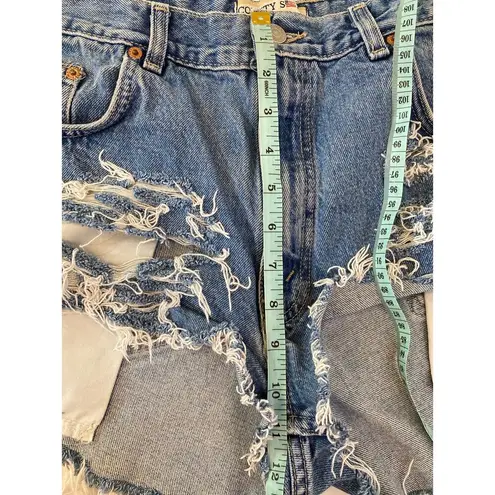 County Seat Vintage 90s Y2K Destroyed Cut Out Raw Hem Denim Jeans Shorts Sz 30 Blue