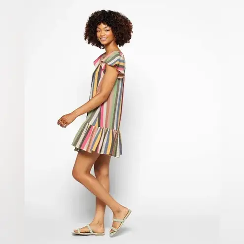 Marine layer Shirley Stripe Off Shoulder Cotton Minidress Bold Multi Sz Medium