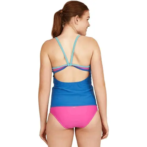 Speedo  Blue Pink Swimsuit Top Tankini Scoop Neck Strappy Back XL NWT