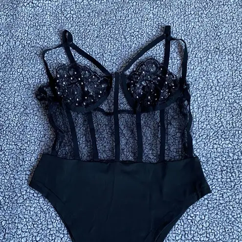 Elegant Black Lace Bodysuit Size XL