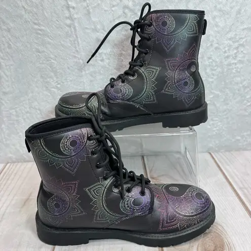 Yin Yang Mandala Chakra Combat Boots Lace Up Vegan Dream Catcher Boho Whimsigoth Size 11