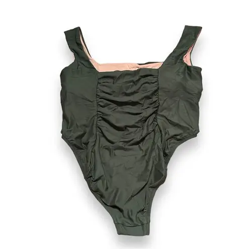 J.Crew Ruched Square Neck One Piece Swimsuit in Safari Green Sz 22 NEW