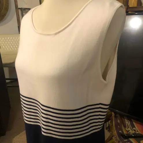 Jessica Holbrook Easy Care Navy Blue & White Striped Sleeveless Sweater Dress Si Size L