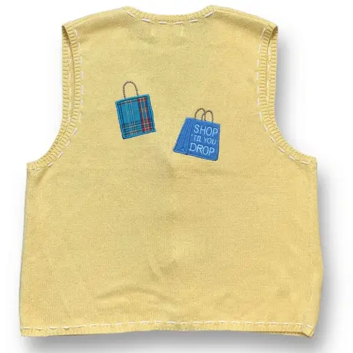 Vintage 90s Mandal Bay Yellow Knit Sweater Vest Shopping Bag Appliqués Large