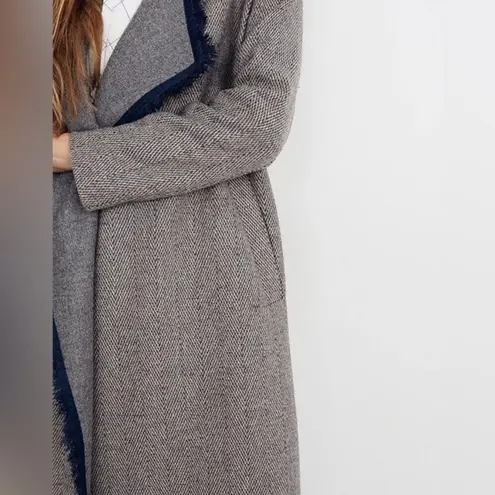 Madewell  Fringed Herringbone wool blend long Robe trench Coat