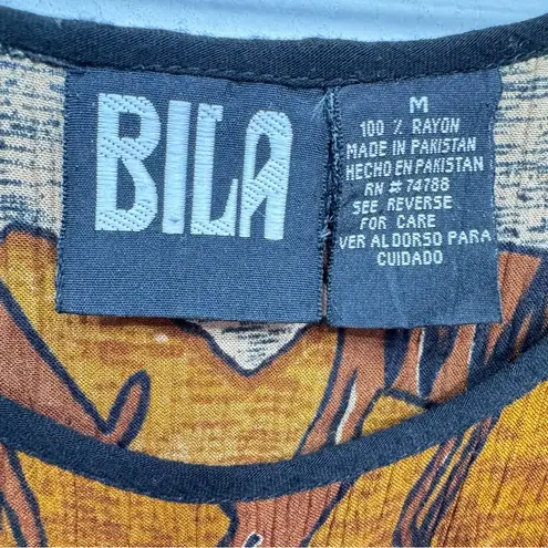 Vintage 80s Tribal Boho Tank Tunic Bila Slit Sides Southwestern Hippie Medium Brown