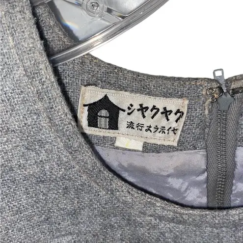 Vintage mid century 50s wool belted sleeveless grey red twee dress Fall Academia Gray