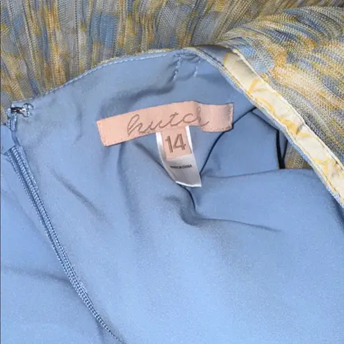 Hutch NEW Plunge V Neck Tiered Tulle Sky Floral Gown Dress sz 14