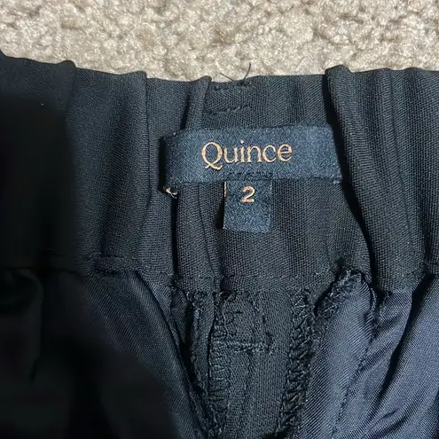 Quince Stretch Crepe Pleated Wide Leg Pants Trousers Black 2