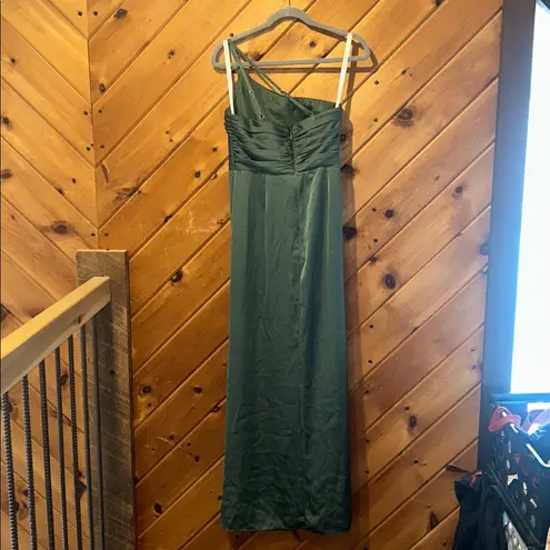 Azazie Eren Eucalyptus Sheath One Shoulder Stretch Satin Bridesmaid Dress