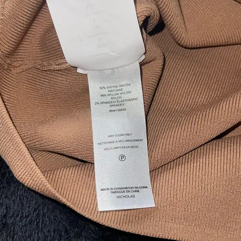 NICHOLAS Gael Cropped Crystal Long Sleeve Top in Nude Silver Size L