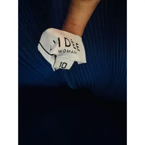 L’IDEE Regal Blue 90s One Shoulder High Neck Satin Plisse Lettuce Hemline Dress Size 10