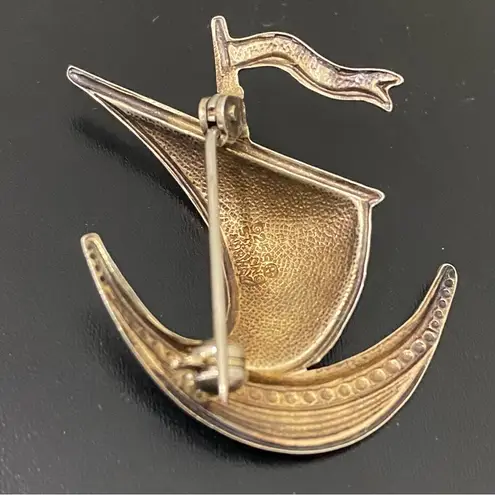 intage Ivar T Holth Norway 925 Sterling Silver Guilloche Enamel Sail Boat Brooch Blue