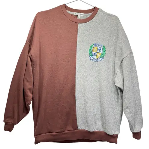 Fitz + Eddi 2 Tone Brown Gray Oversized Sweatshirt from Buckle Embroidered Crest
