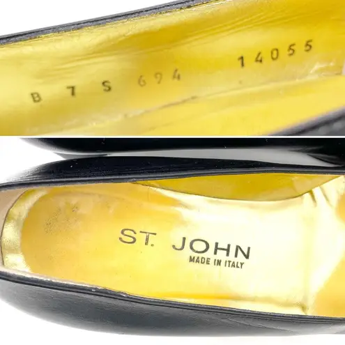St. John Black Leather Cap Toe Heels Made in Italy Pumps Size 7 Vintage 80s 90s