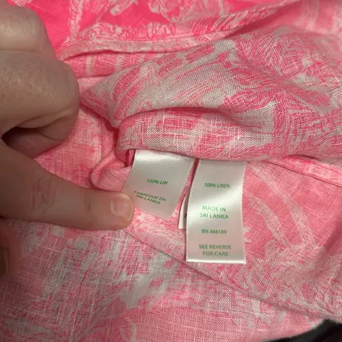Lilly Pulitzer  Pink Patterned Linen Button Down Shirt