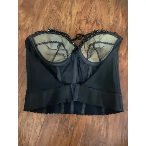 Vintage 70s Black Beaded Bustier UNION MADE Corset Size 34B BURLESQUE SEXY