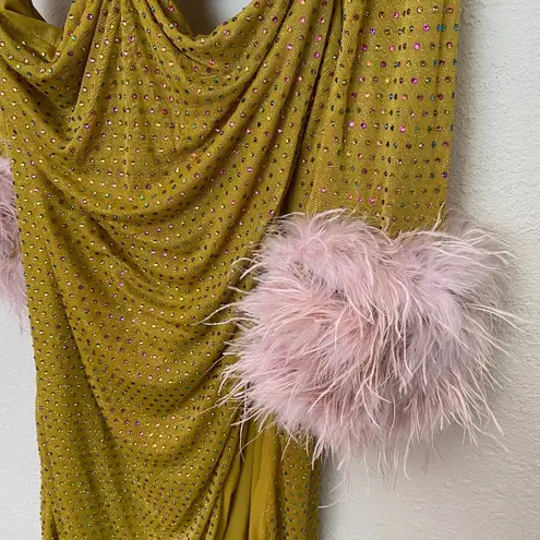 House Of CB  'Gina' Feathered Chartreuse Crystallised Maxi Dress NWOT size XL