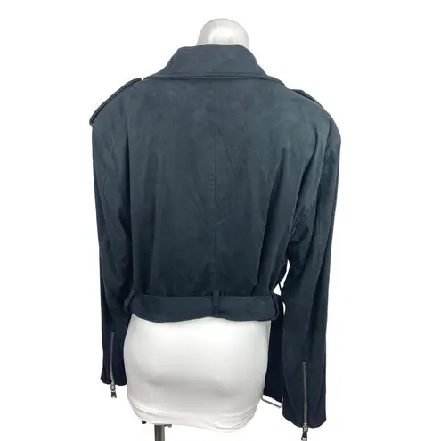 We Wore What Danielle Bernstein Black Faux Suede Leather Biker Moto Jacket Size L