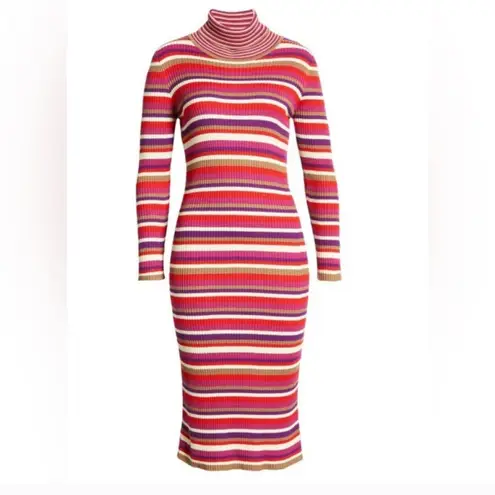 Lisa Says Gah NWT Hibiscus Stripe Ribbed Long-Sleeve Turtleneck Midi Dress
